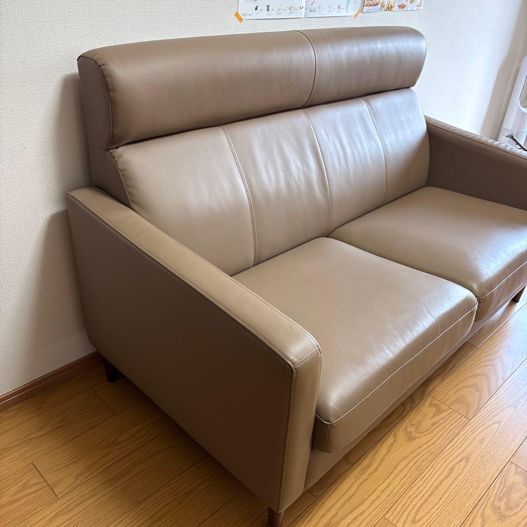 ベージュ 合成皮革 2人掛けソファ