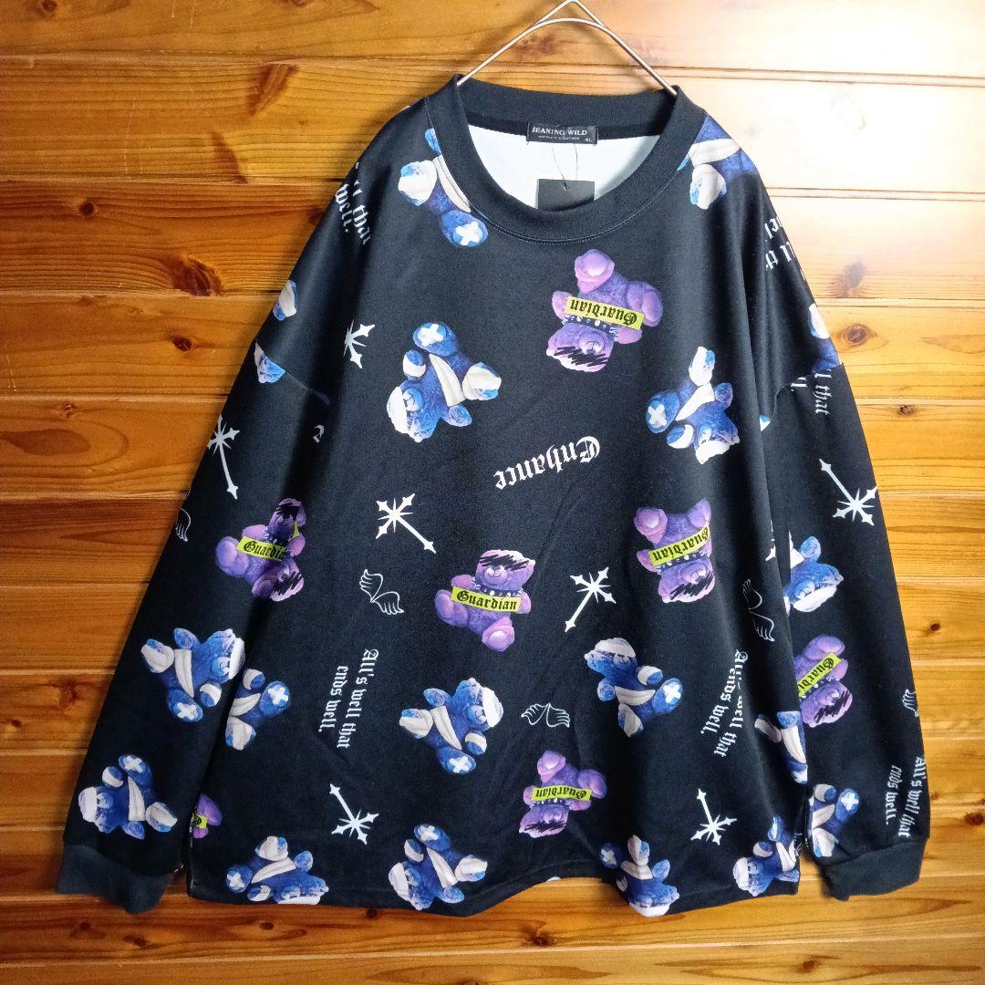 トレーナー　スウェット　テディベア　総柄　オーバーサイズ　ストリート　Y2K