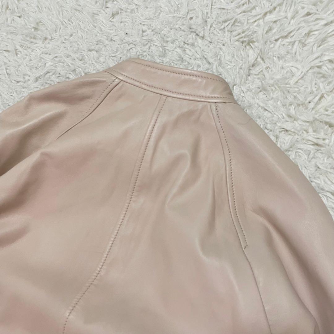 美品/現行モデル コーチ ラムレザージャケット ピンクベージュ クロップド L