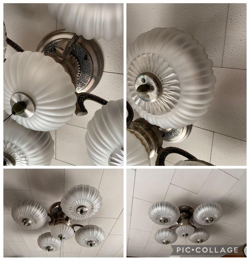 5灯　シャンデリア ホワイト ガラス