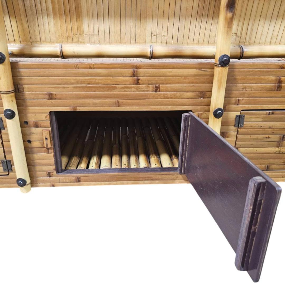 梅里竹芸 3人掛け 健康 長椅子 真竹 片肘テーブル キャスター付き バンブー