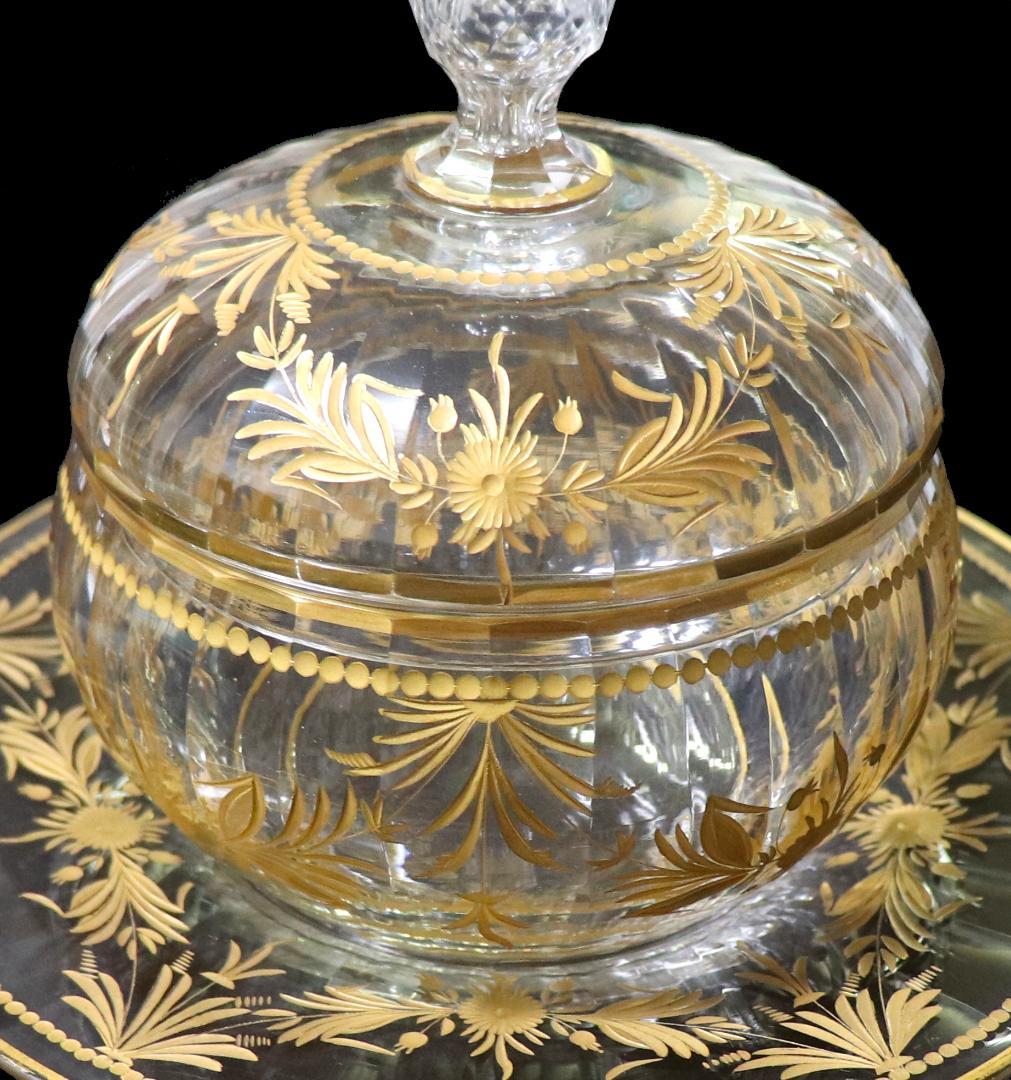 オールド・バカラ 最高級 1900年頃 金彩花柄 大型 蓋物&ソーサー 小物入れ