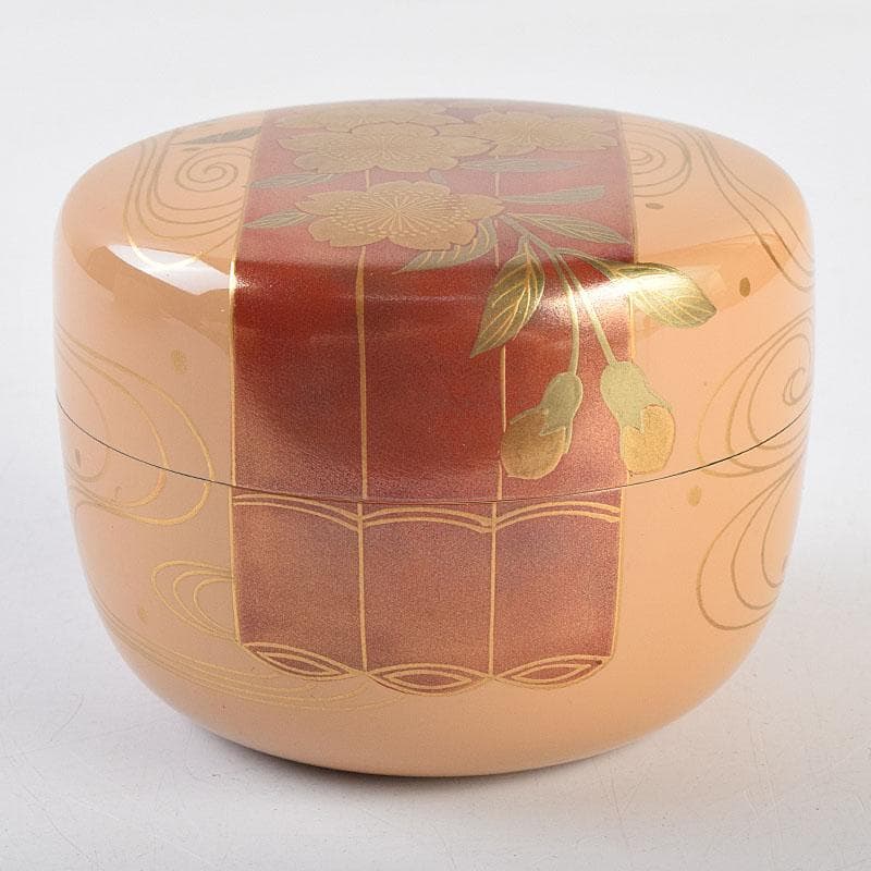 茶道具　加賀蒔絵師　中村宗尹作　白漆　花筏蒔絵　平棗　共箱　V　R9537