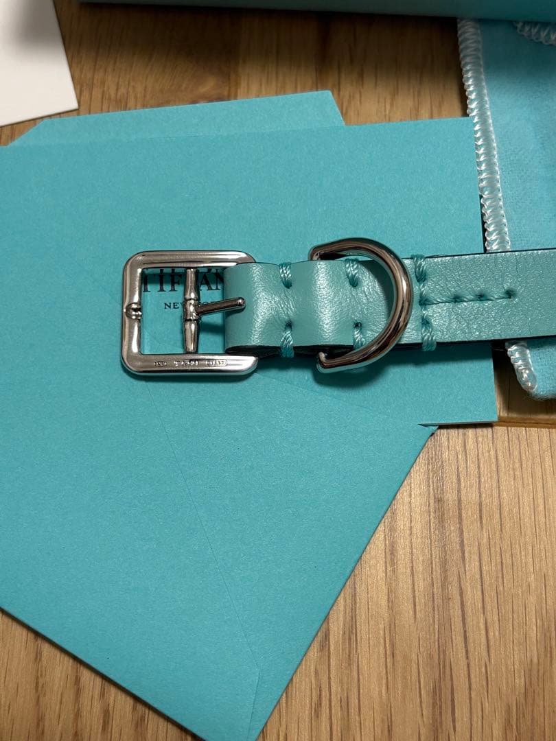 未使用品 XSサイズTiffany ティファニーレザー 犬首輪ドッグカラーペット