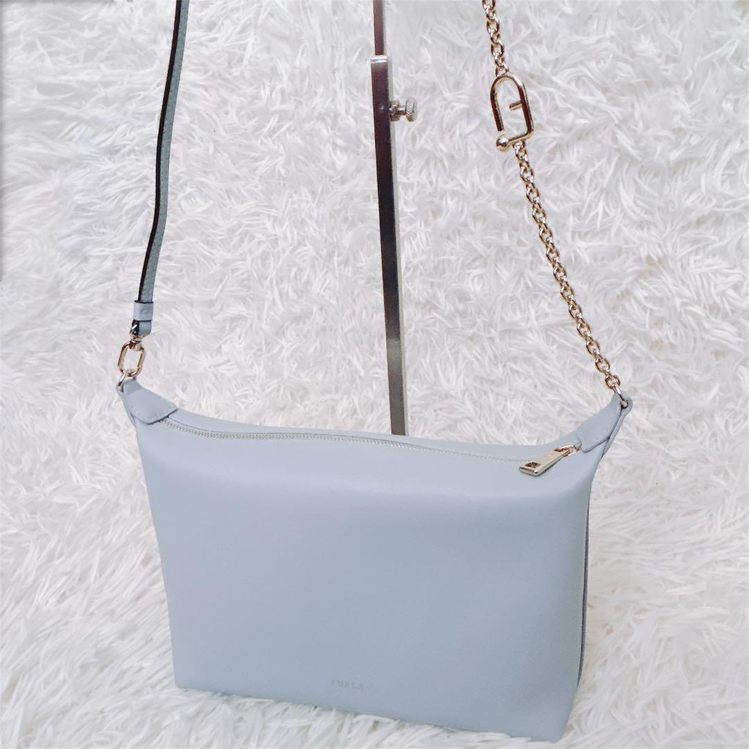 現行　フルラ　ヌヴォラ 2wayショルダーバッグ チェーン　レザー 水色