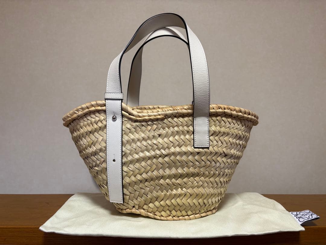 【美品】LOEWE かごバッグ ホワイト ベージュ スモール
