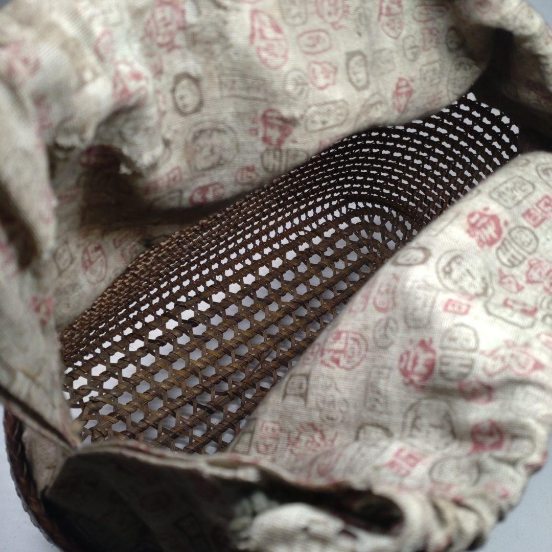 古い 籐編み 手提げ 籠／かご 古布 籐 バッグ