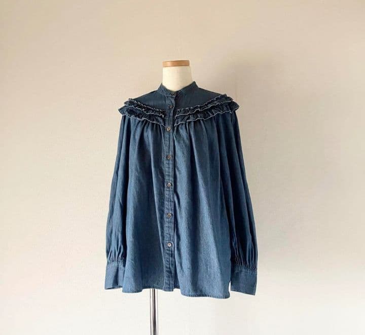 SHIPSデニムフリルシャツ 長袖