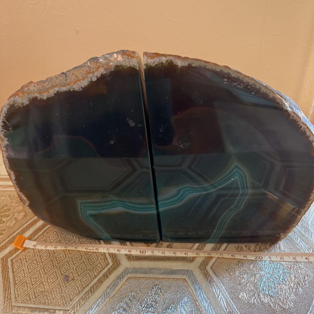 ブックエンド　置物　原石　天然石　緑瑪瑙　ヴィンテージ