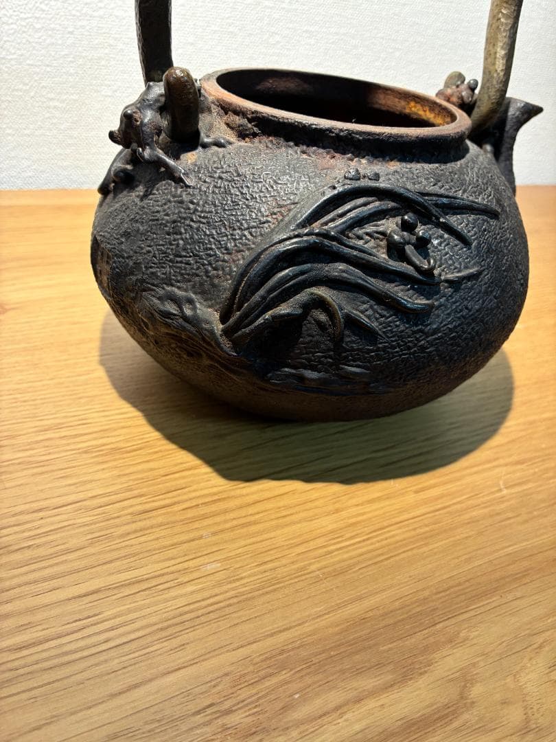 016 【希少】龍文堂 亀文堂 伝統工芸品 鉄瓶 カニ 蟹図