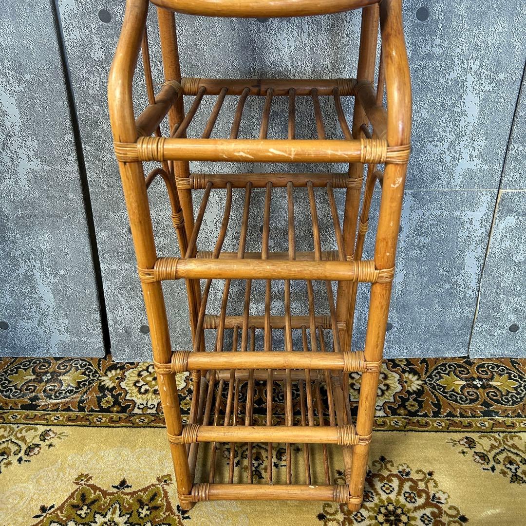 ꧁籐家具꧂ミラー付ラタンスリッパラック シューズ 靴 鏡 玄関収納 昭和レトロ