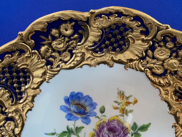 マイセン　ゴールドギルト　コバルト　キャビネットプレート　六ツ花　1級品