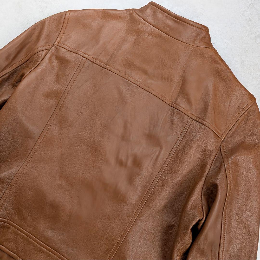 【大きいサイズ】23区 レディース シングルライダース 羊革 ブラウン