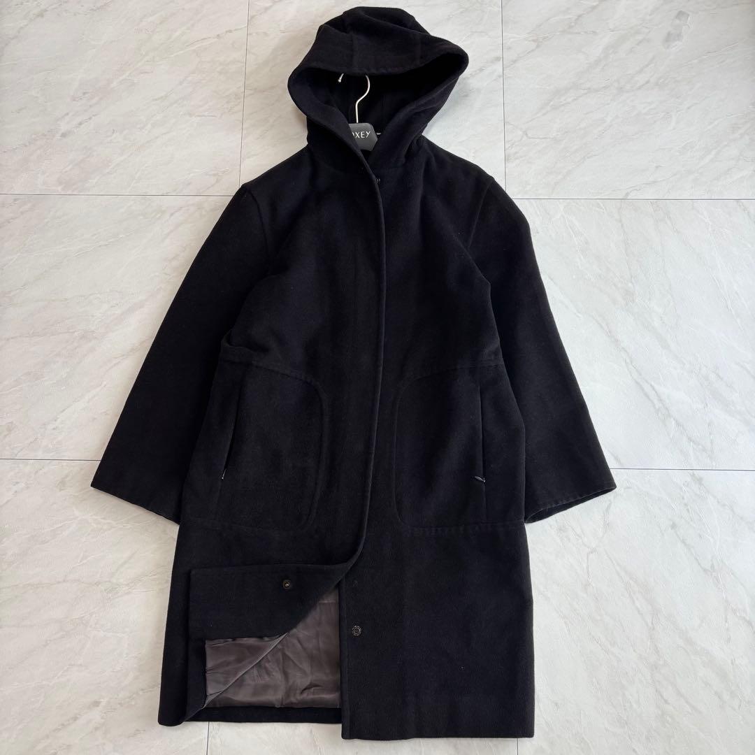 【白タグ・ピュアバージンウール】マックスマーラ　フーデッドコート　38サイズ