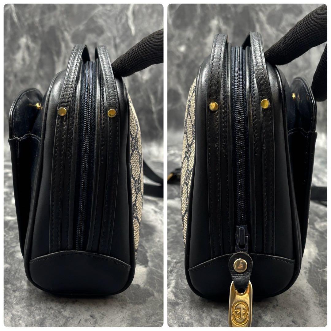 ✨美品✨GUCCI GG ショルダーバッグ ネイビー ベージュ ロゴ 金具
