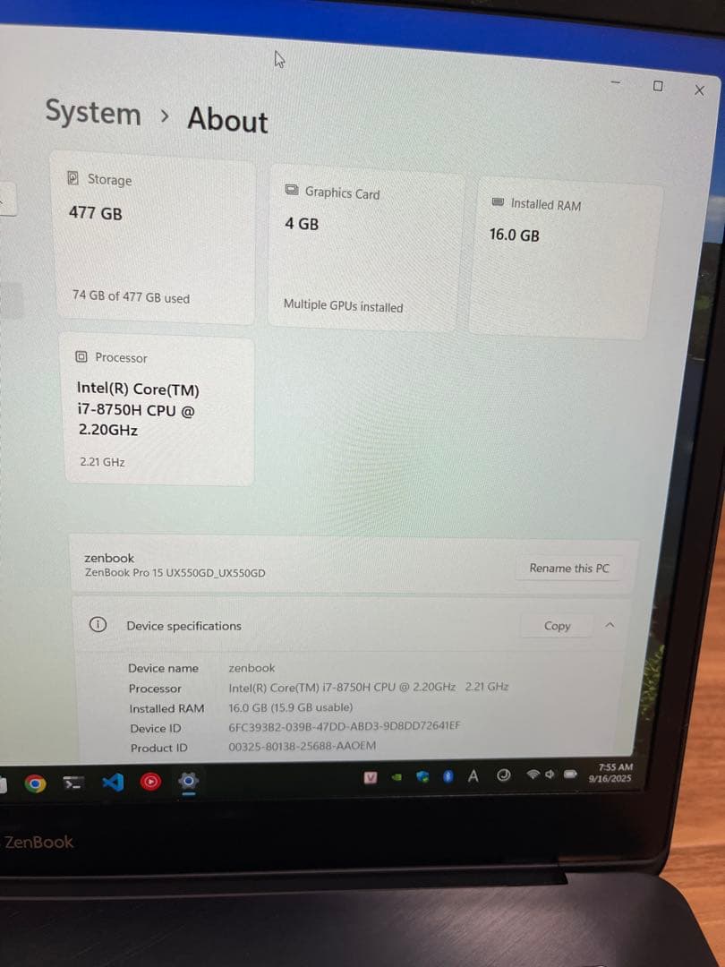 【サンチ】ASUS ZenBook Pro 15 GTX 1050