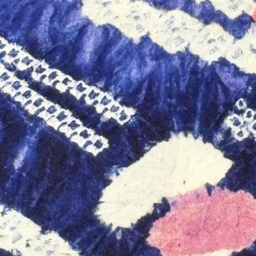 ゆりのはな　絞り浴衣　有松鳴海絞り　総絞り　浴衣　群青色系　綿　絞り　H105