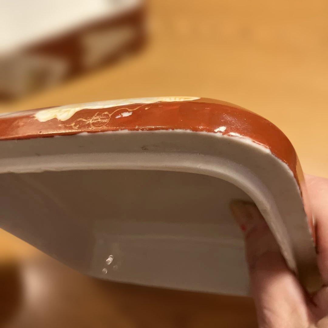 時代物　九谷焼　金襴手　百人一首カルタ紋様４段重箱