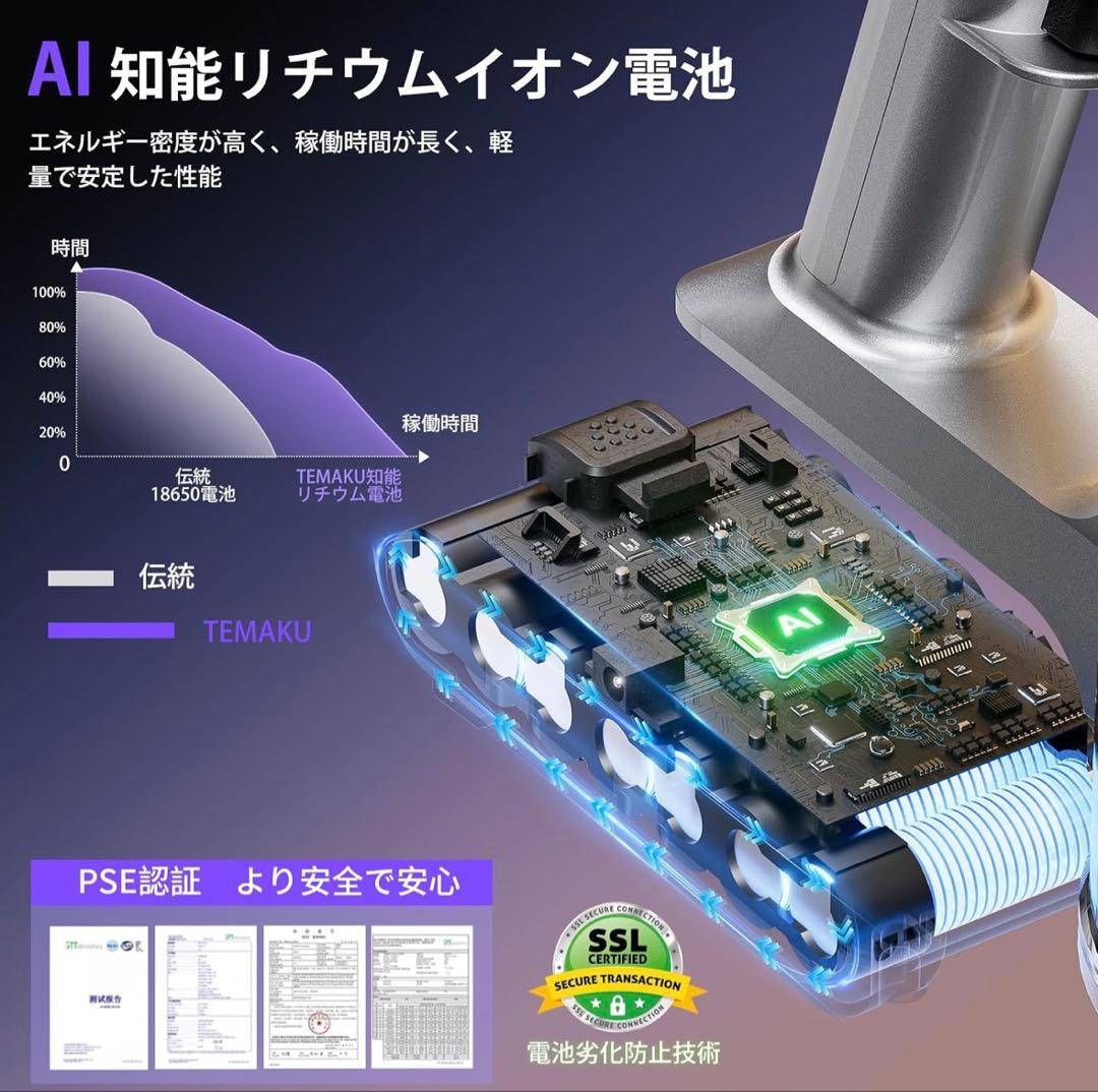 強力吸引スティック掃除機 80000PA LED