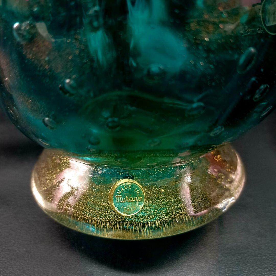 MURANO ムラノ 金彩 エメラルドグリーン ライオン モチーフ 装飾 花器