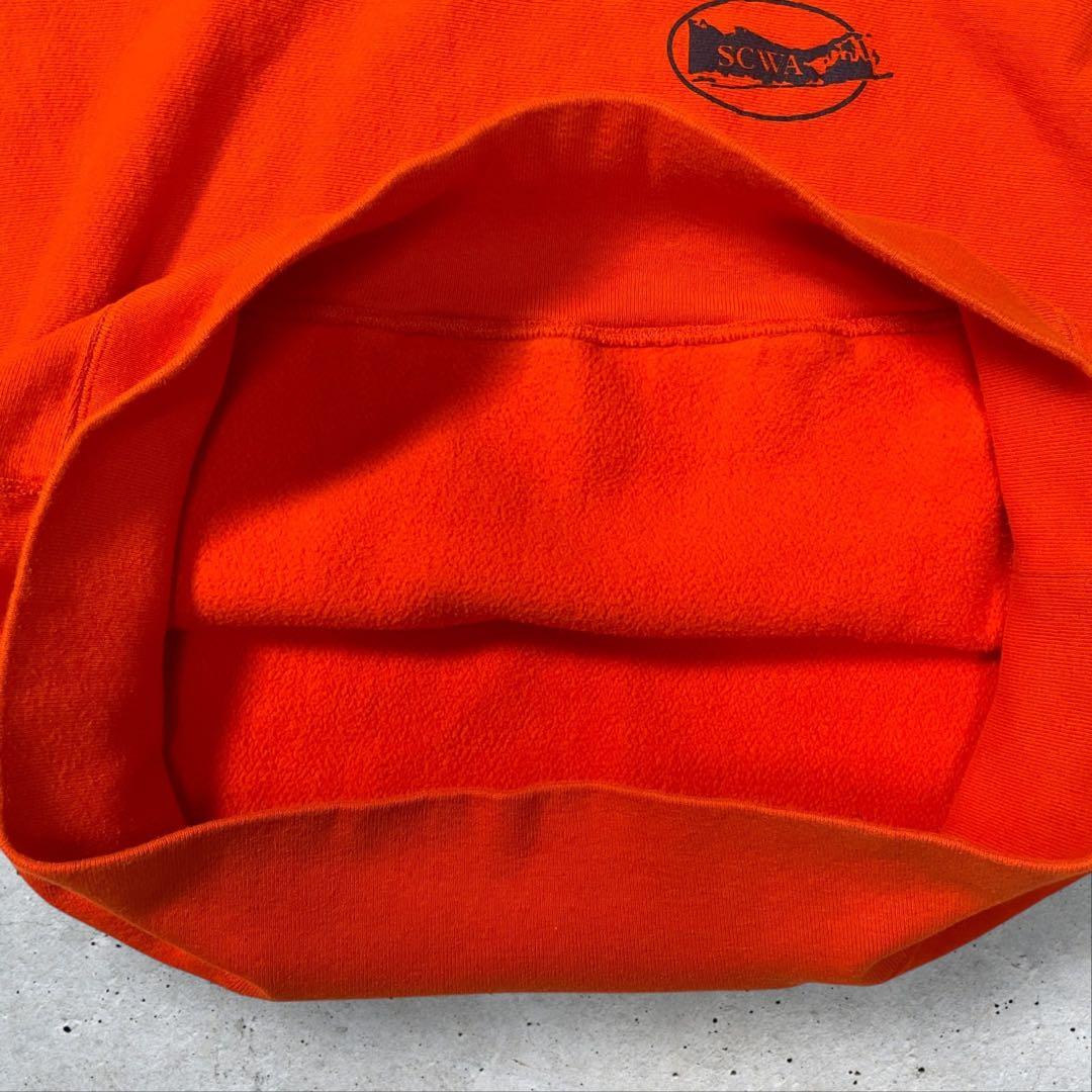 希少USA製CAMBER企業ロゴ入り肉厚プルオーバーフードスウェットXLオレンジ