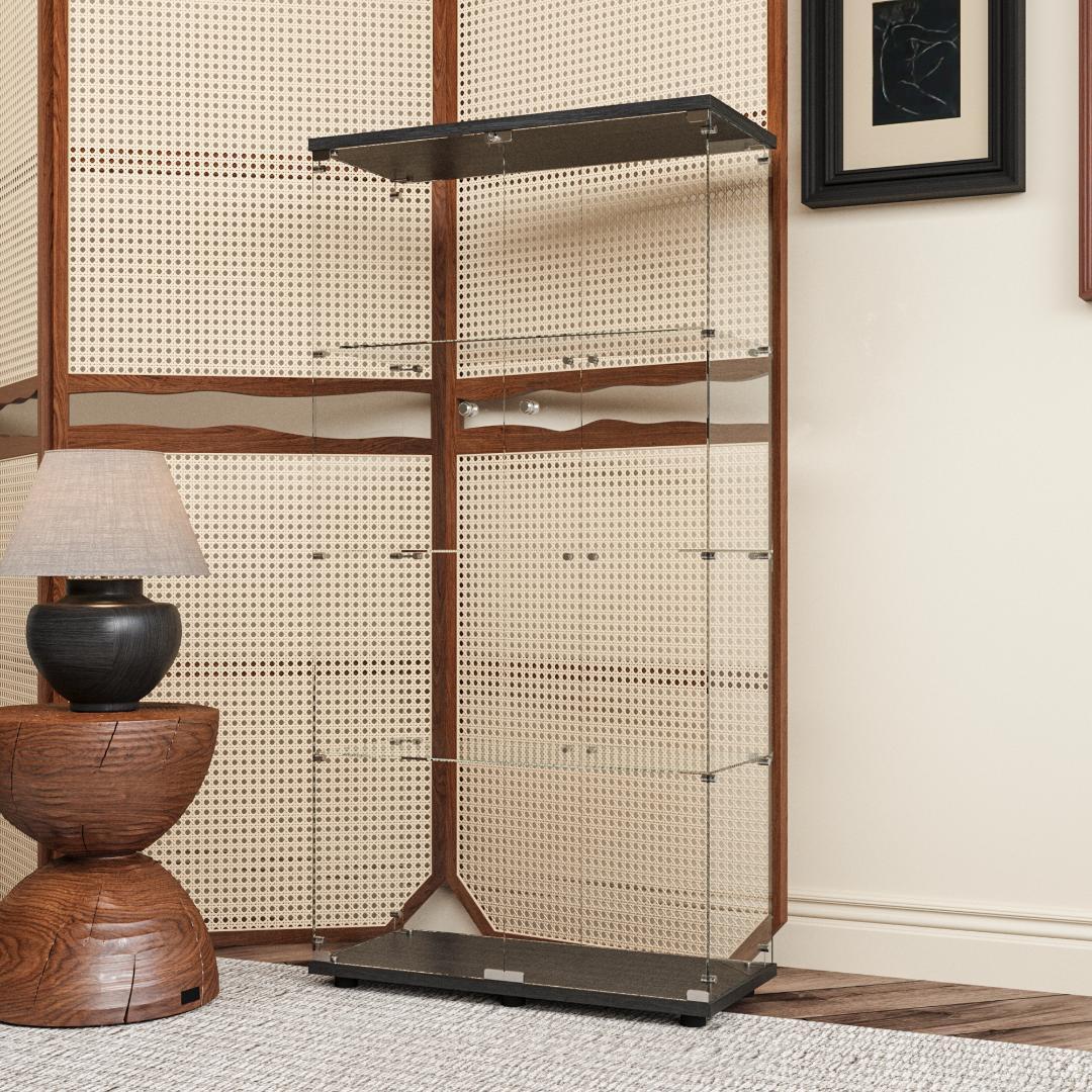 【新品】コレクションケース 4段ワイド 棚 ブラックガラス フィギュアケース