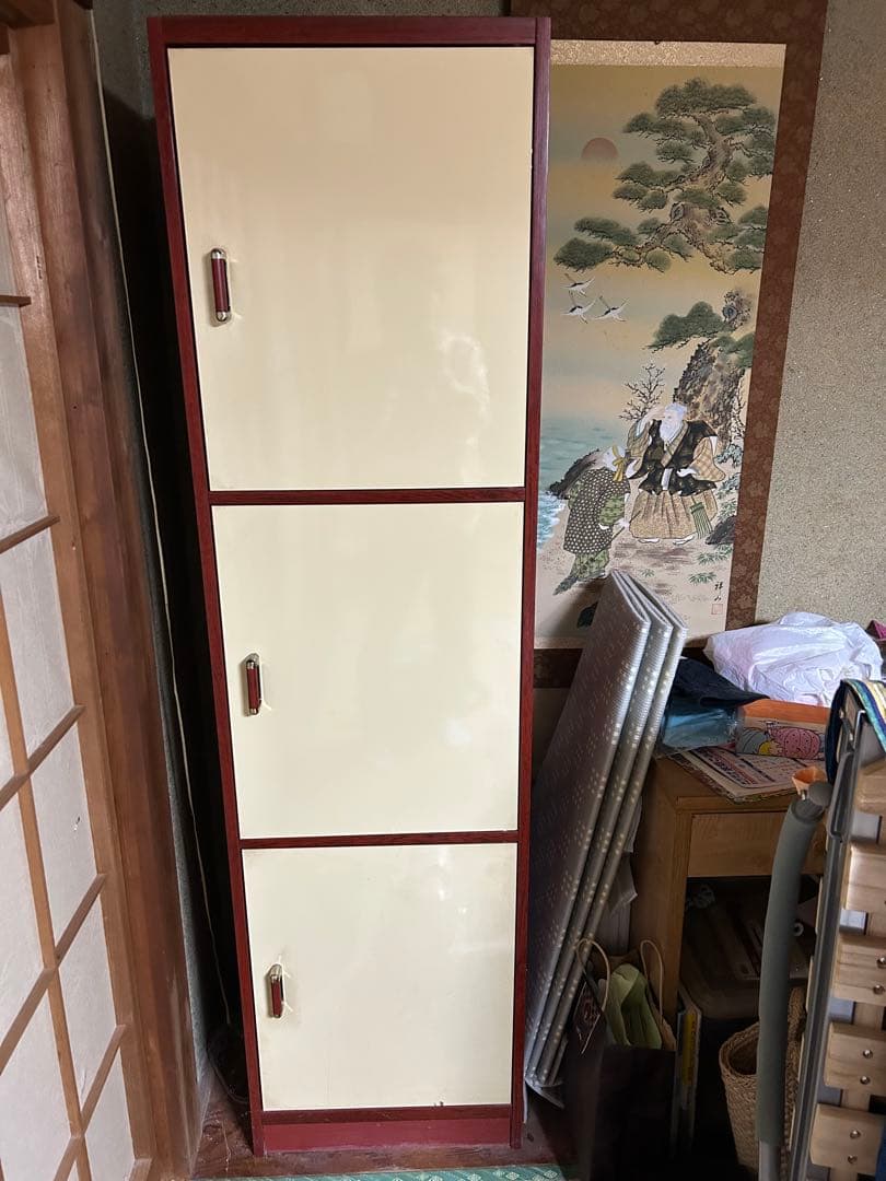 木製キャビネット 6段 赤とクリーム