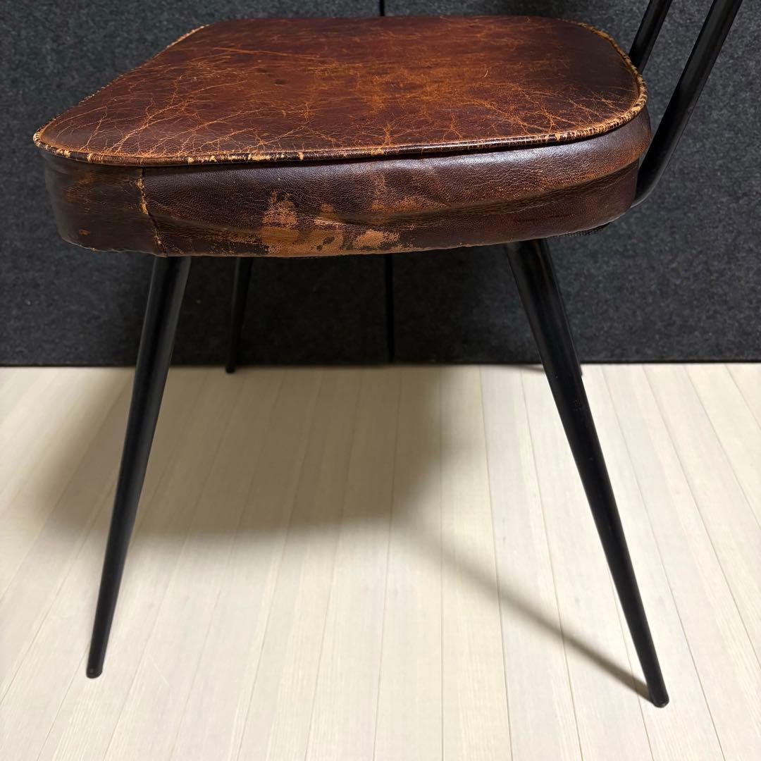 ヴィンテージ　革　レザー　ダイニングチェア　アイアン　スツール　本革　椅子
