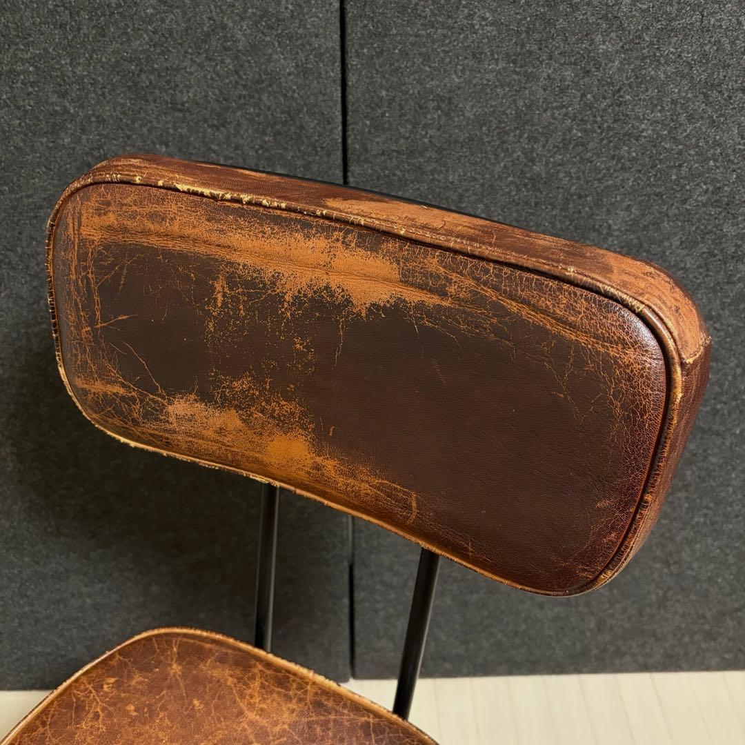 ヴィンテージ　革　レザー　ダイニングチェア　アイアン　スツール　本革　椅子