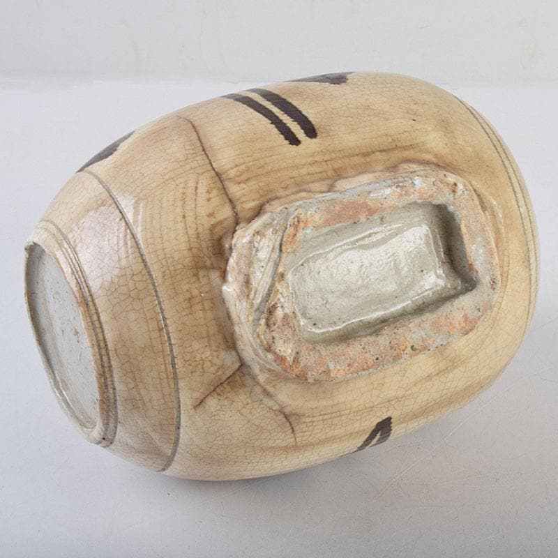 朝鮮美術　李朝　高麗白磁　鉄絵草文　俵壷　扁壷　F　R9071