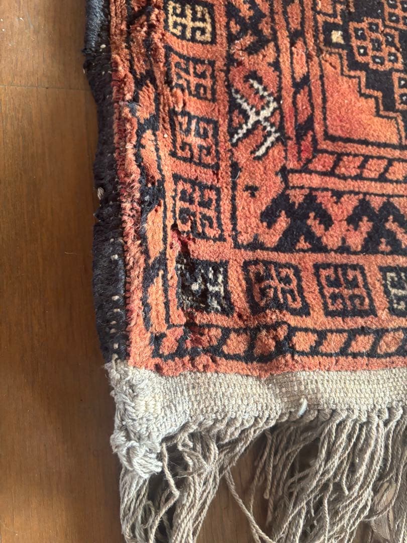 ★恵海★【ダメージあり】パキスタン絨毯　ウール　手織　ペルシャ　トルクメン