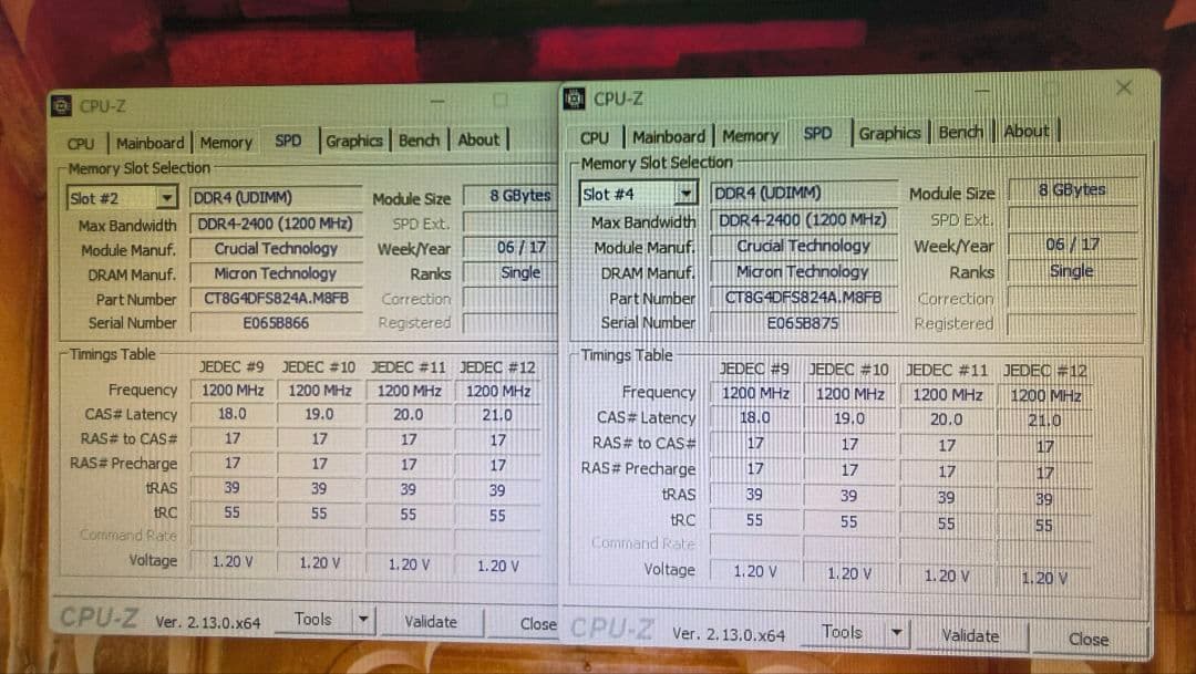 DDR4 8GBx2枚 16GB pc4-2400 動作確認済み ③