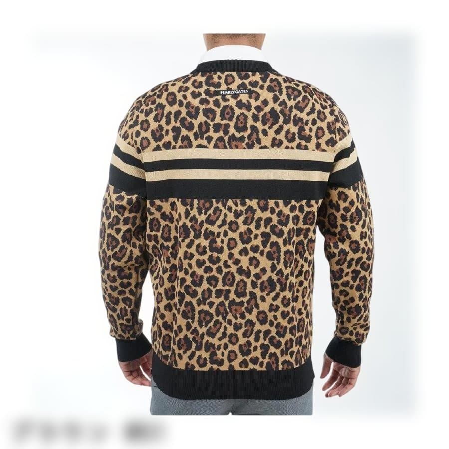 PEARLY GATES 光栓34レオパード柄セーター6/XL 茶 新品タグ付き