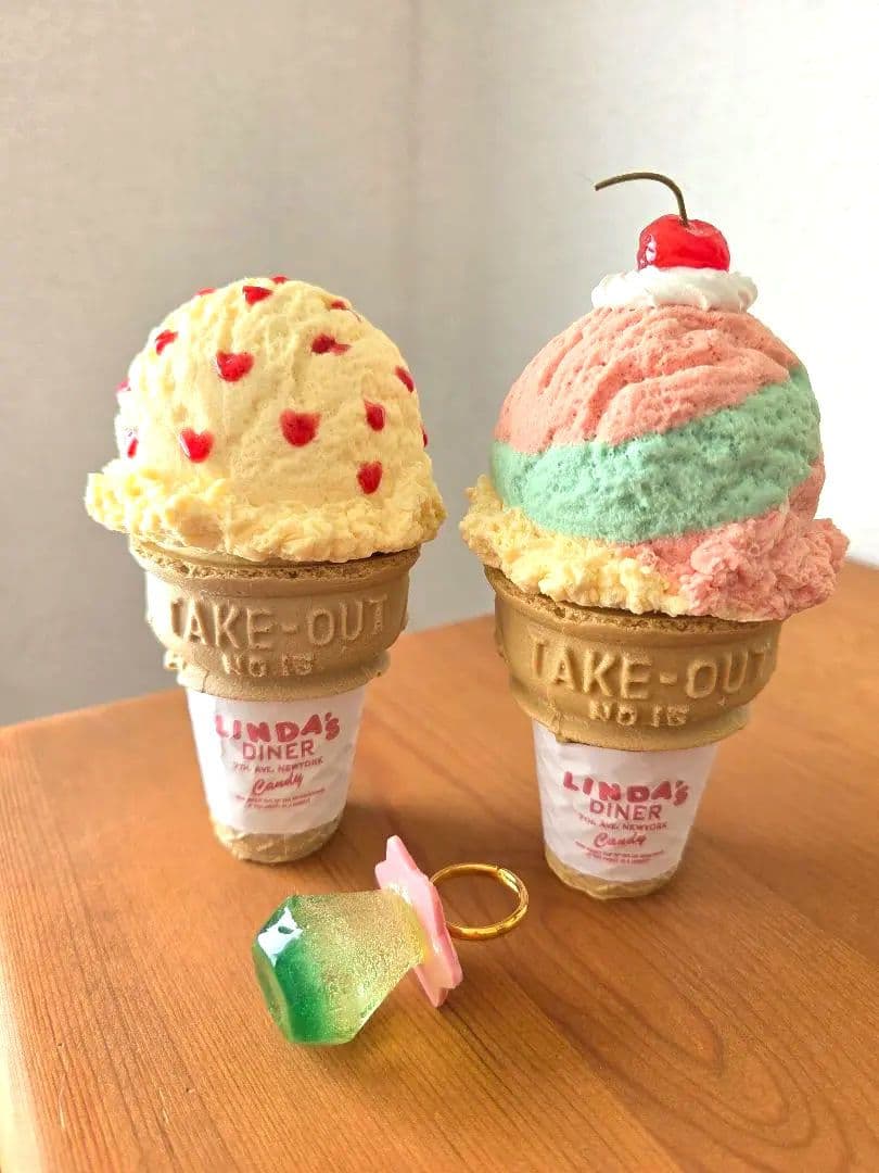アイスクリームとキャンディー指輪のセット 食品サンプル フェイクスイーツ