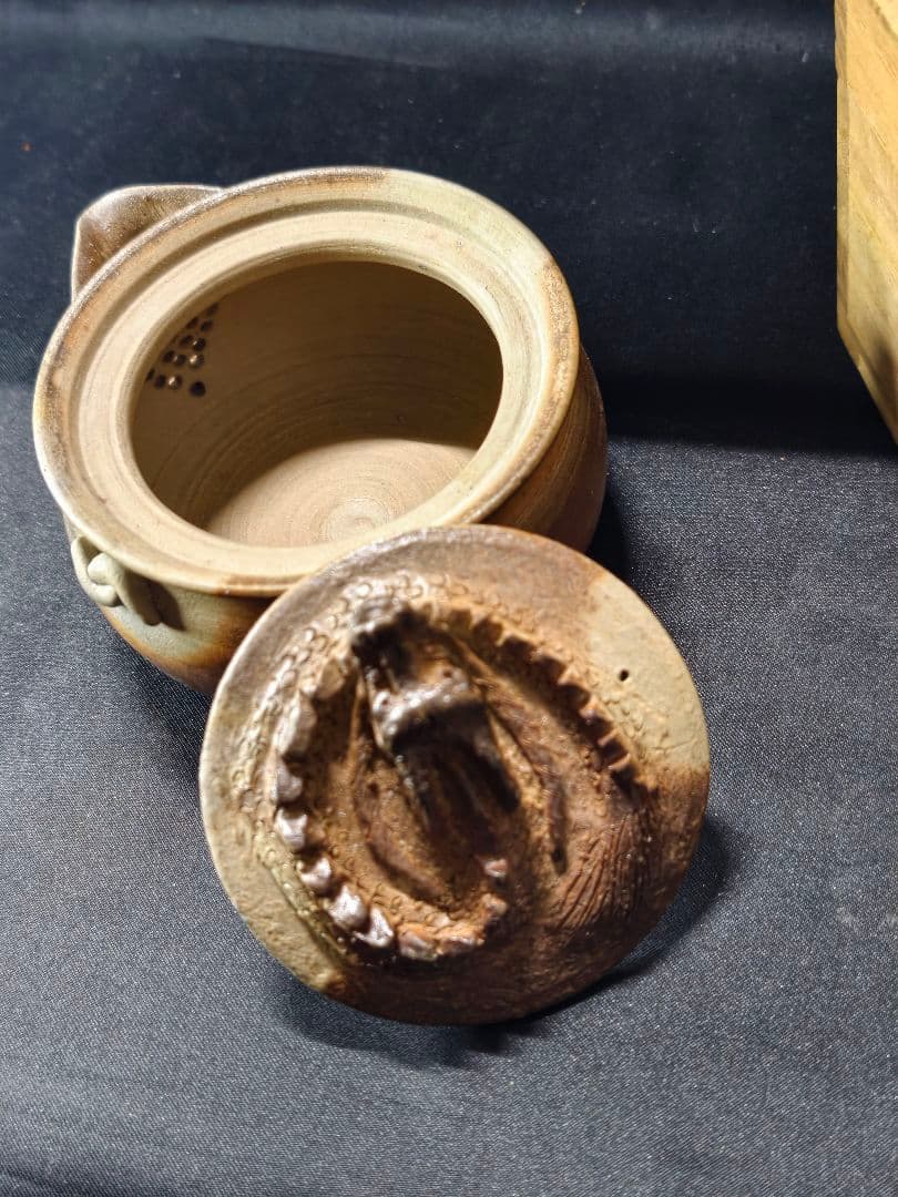 茶道具 備前焼窯変宝瓶急須 盤竜蓋 在銘 桐箱 作家物 未使用美品 火襷 蔵出し
