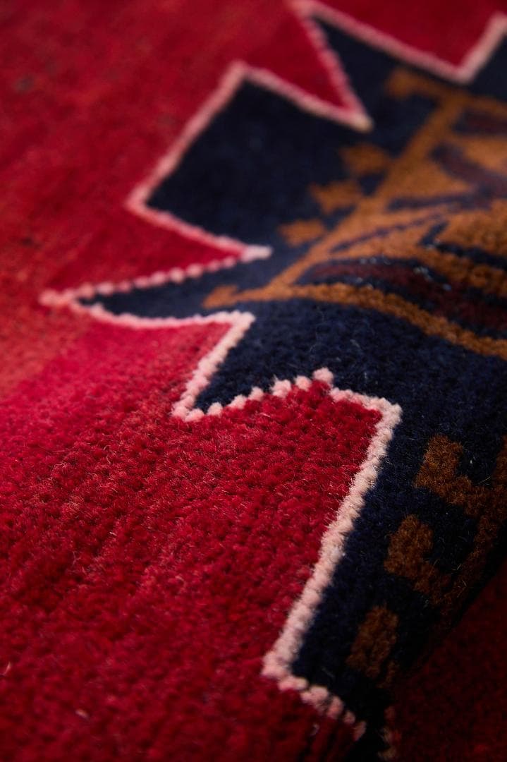 ヴィンテージラグ　トライバルラグ　バルーチ族　ウール（135×87cm）濃茶・赤