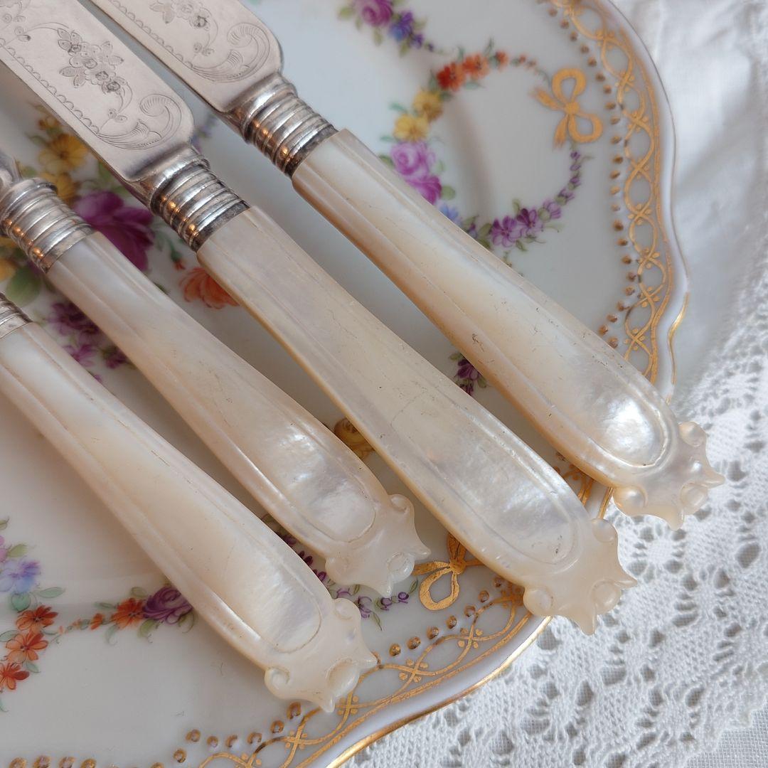 白蝶貝カトラリーセット　マザーオブパール　アンティーク　ナイフ　フォーク