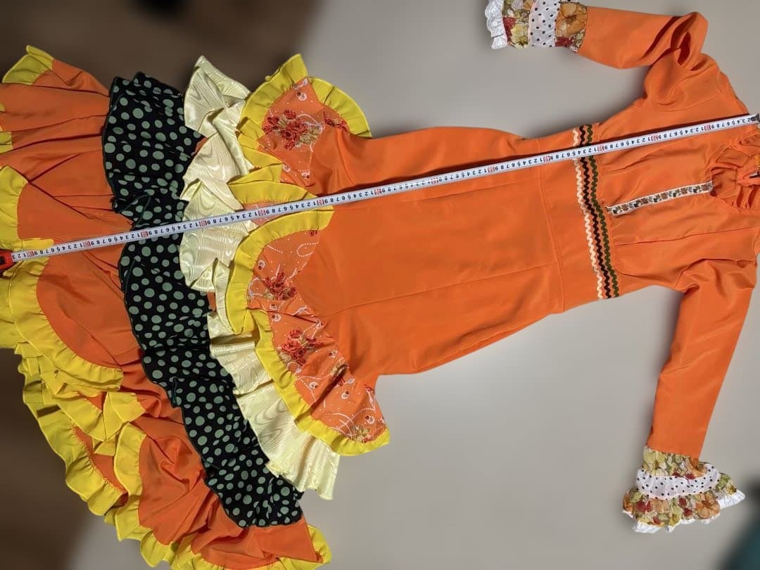 フラメンコドレス オレンジ 多層フリル