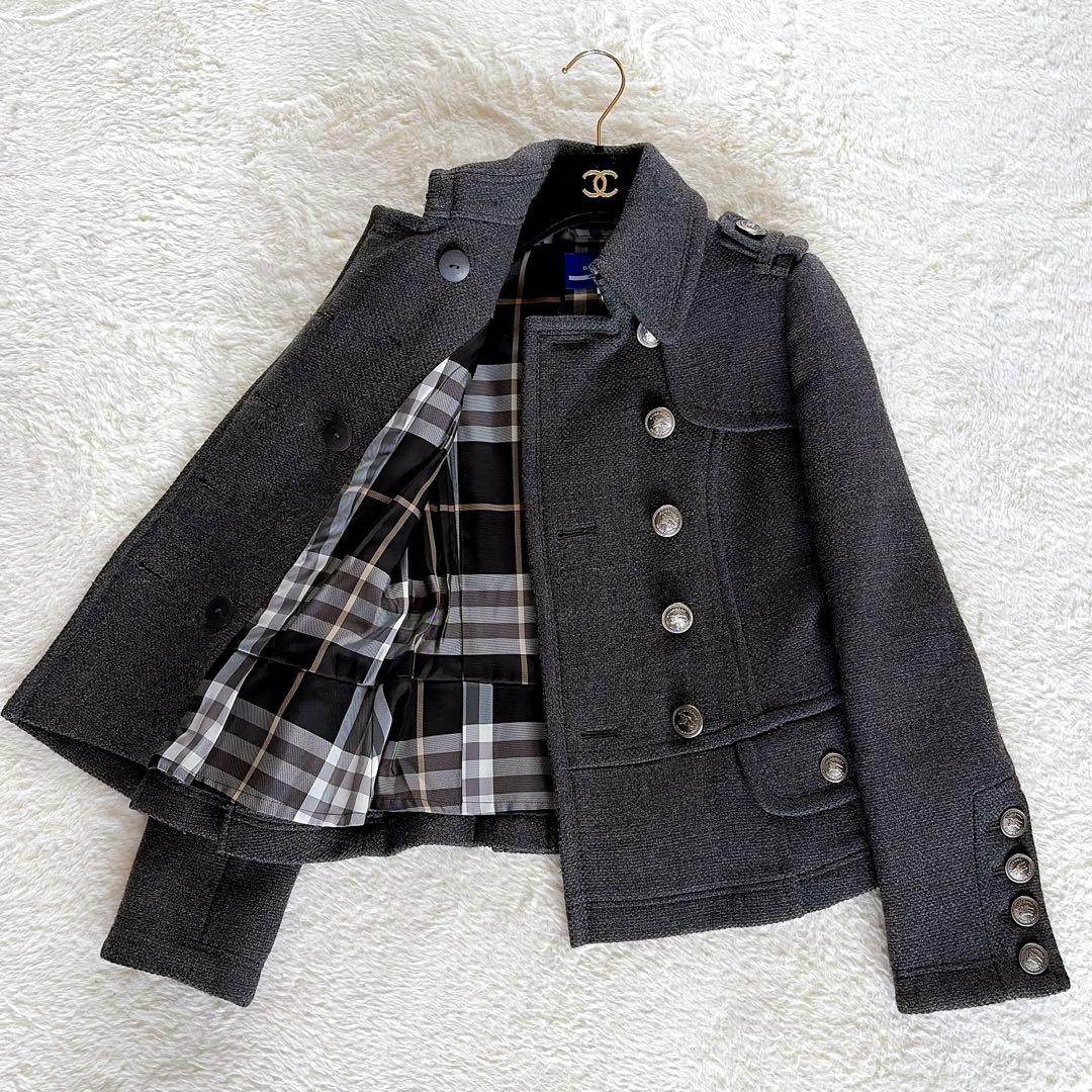 極美品✨【バーバリーブルーレーベル】銀ボタン ダブルショートコート 裾プリーツ