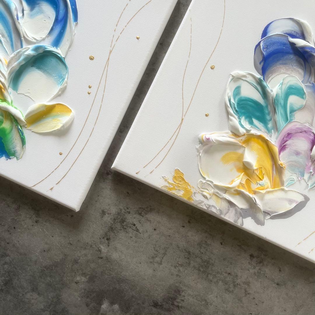 現代アート　花　約30×30㎝　2枚セット　大きめ　モダン　絵画　アートパネル