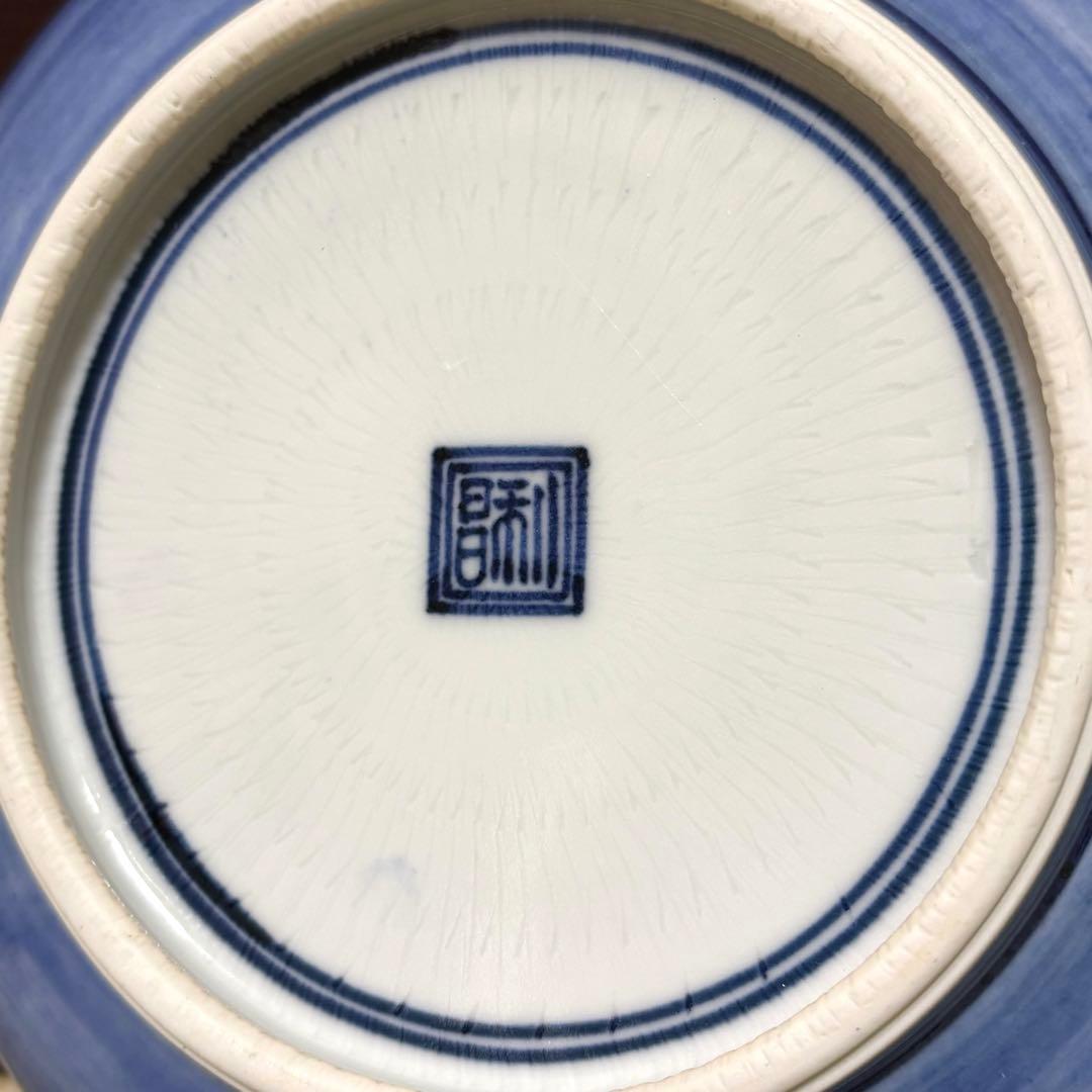 未使用保管✨清水焼 加藤利昌作 青華梅小紋鳳凰 6号皿 1枚 ✨中皿 京焼 皿