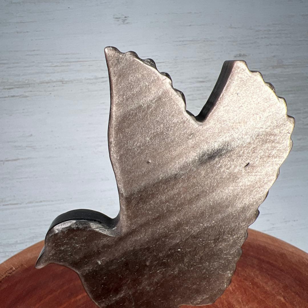 天然石　羽ばたく鳥　シルバーオブシディアン　14cm ミネラルタッグ付き