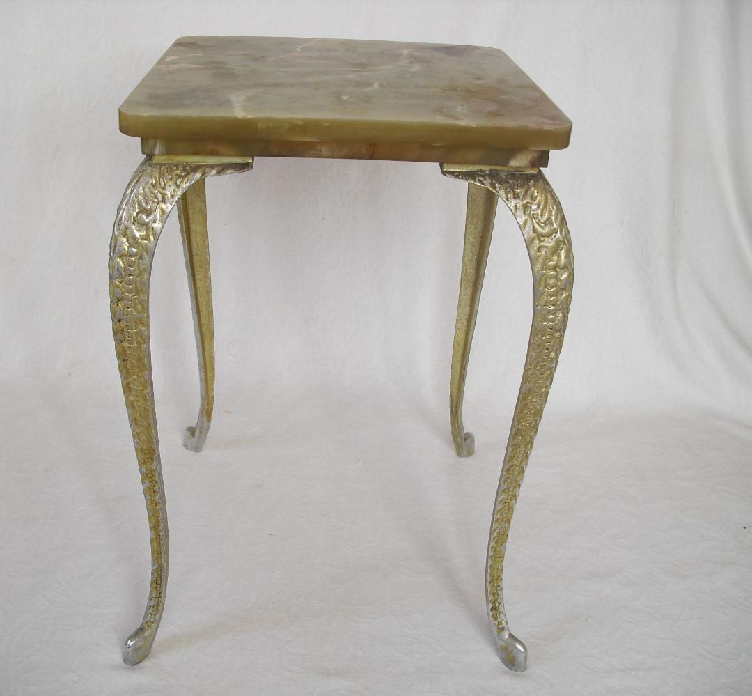 アンティーク サイドテーブル☆大理石風セルロイド天板 猫脚 花台/コレクション台