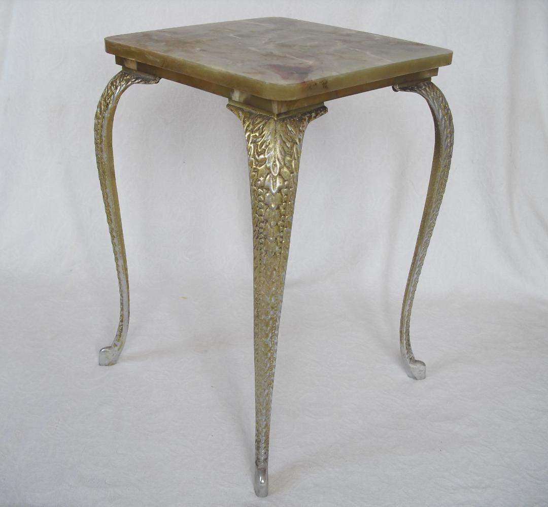 アンティーク サイドテーブル☆大理石風セルロイド天板 猫脚 花台/コレクション台