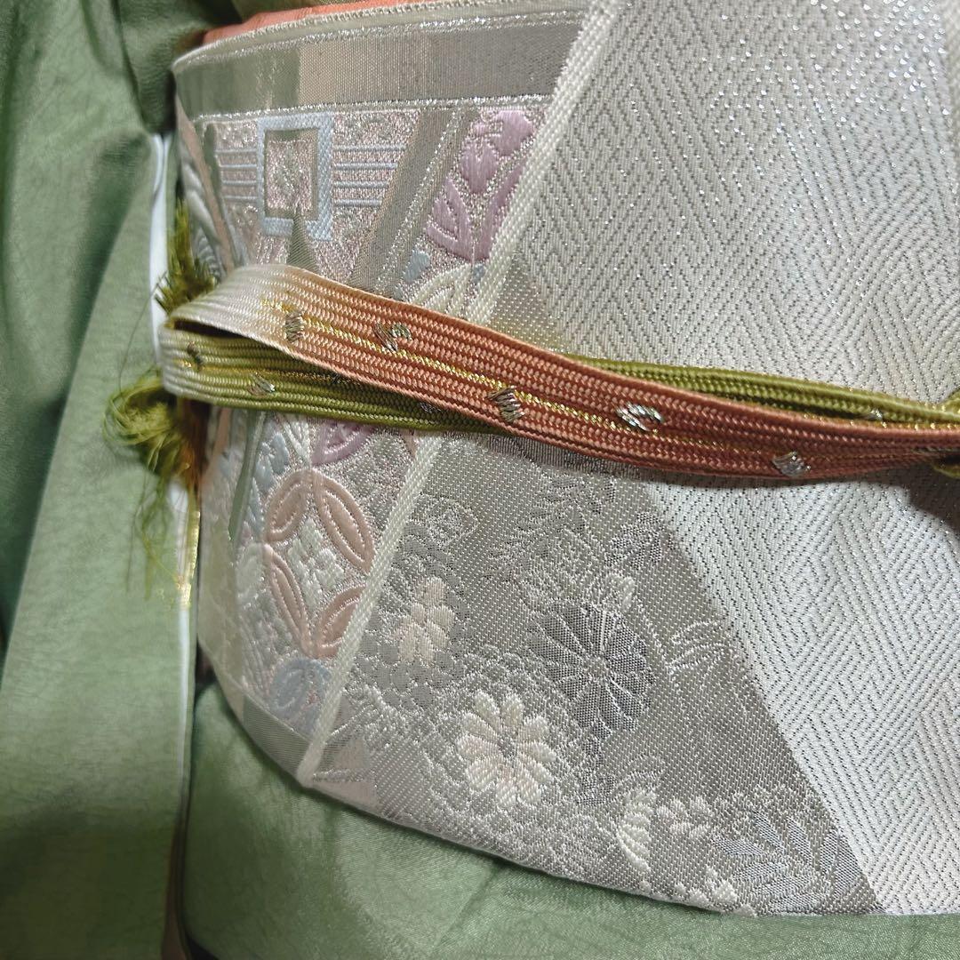 た*う様 未使用　作家　美品　袷　正絹　紋付き　色無地　フルセット　4点　西陣唐