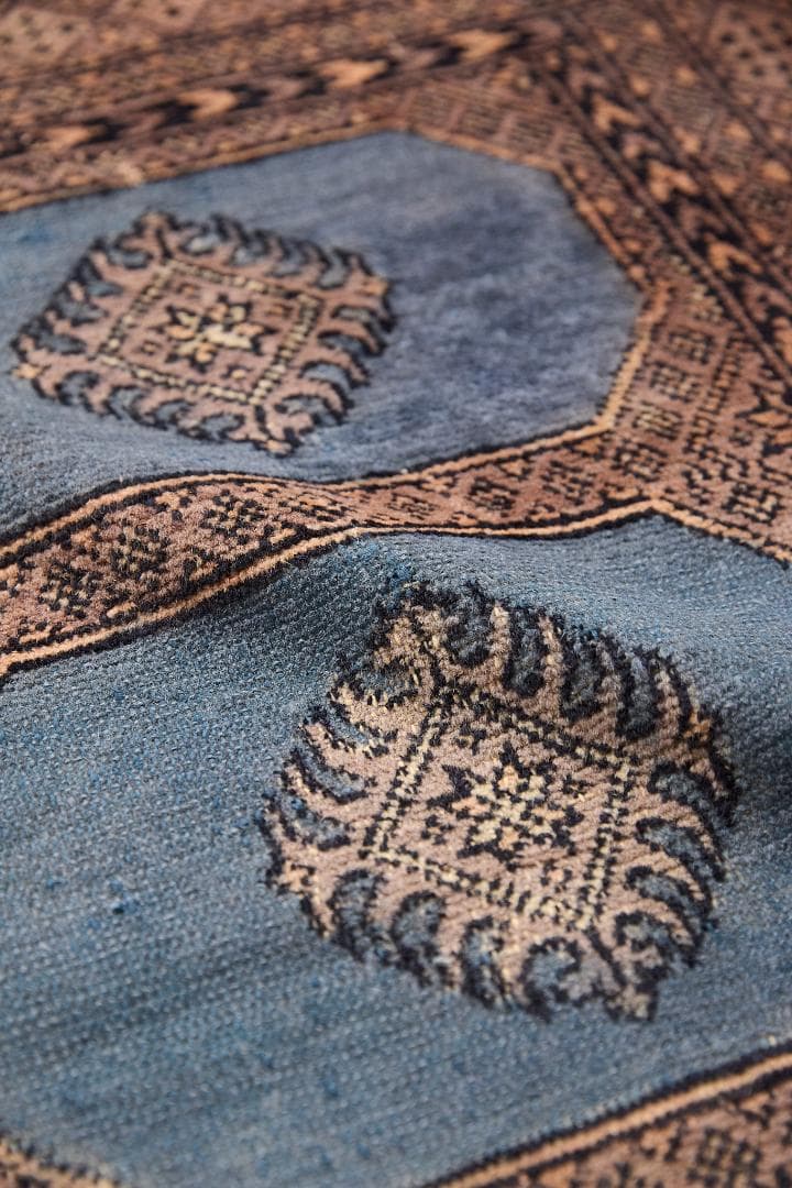 ヴィンテージラグ　トライバルラグ　ラホール産（119×76cm）青　茶　グレー