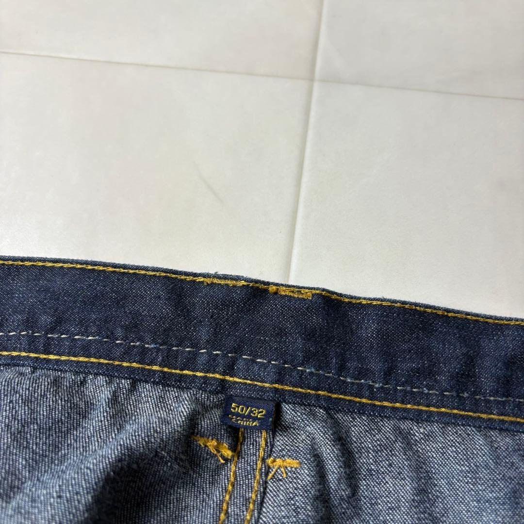 規格外！w50 カールカナイ 超極太 デニム バギーパンツ 濃紺 プリント B系
