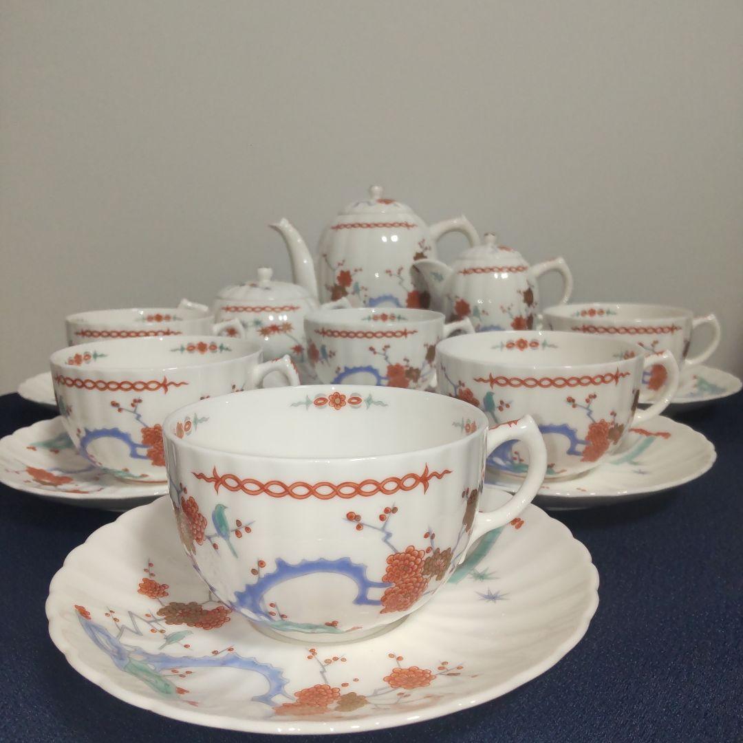 高級 深川製磁 酒井田柿右衛門写 色絵 カップ＆ソーサー ポット 食器セット