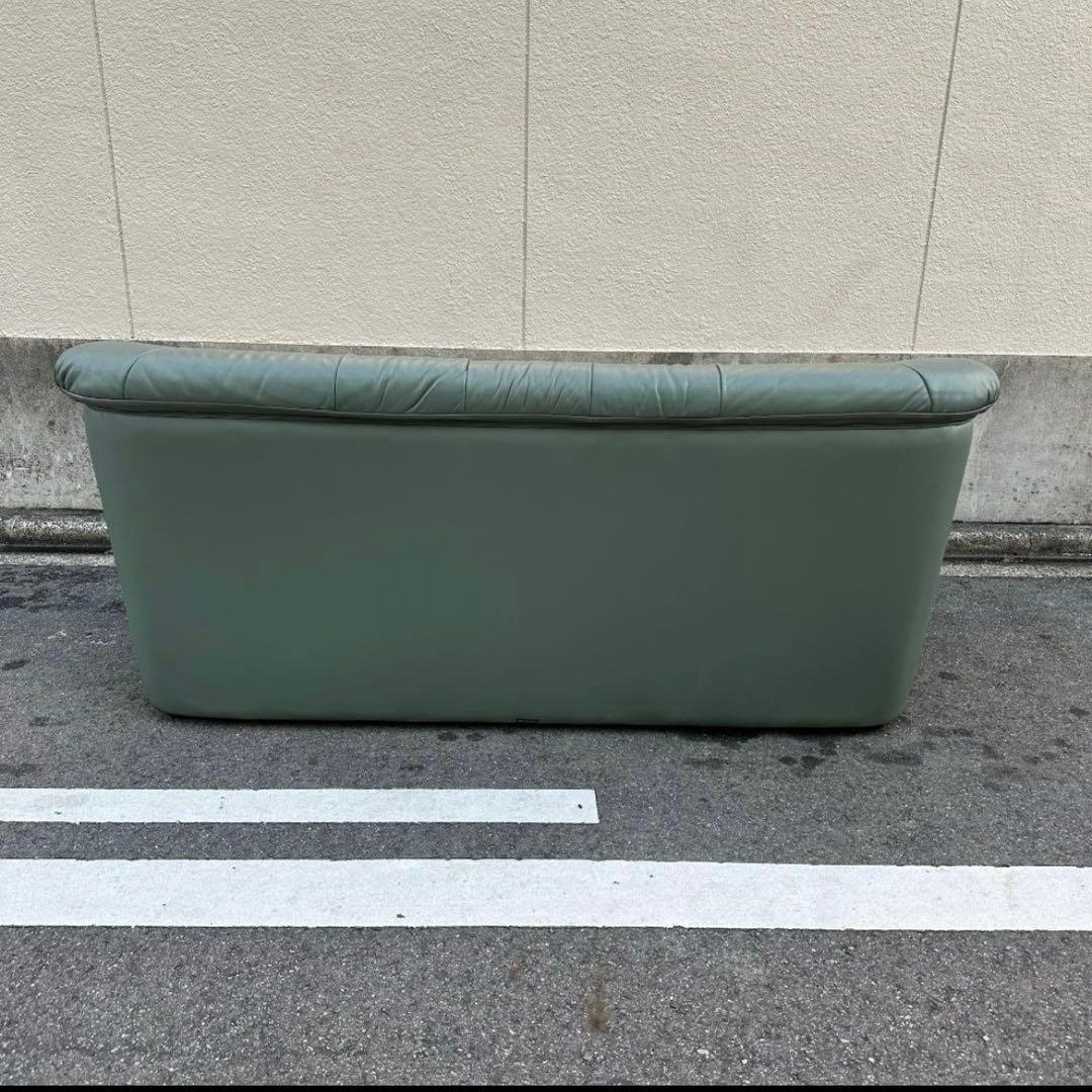 カリモク 本革　2P ラブソファ モスグリーン
