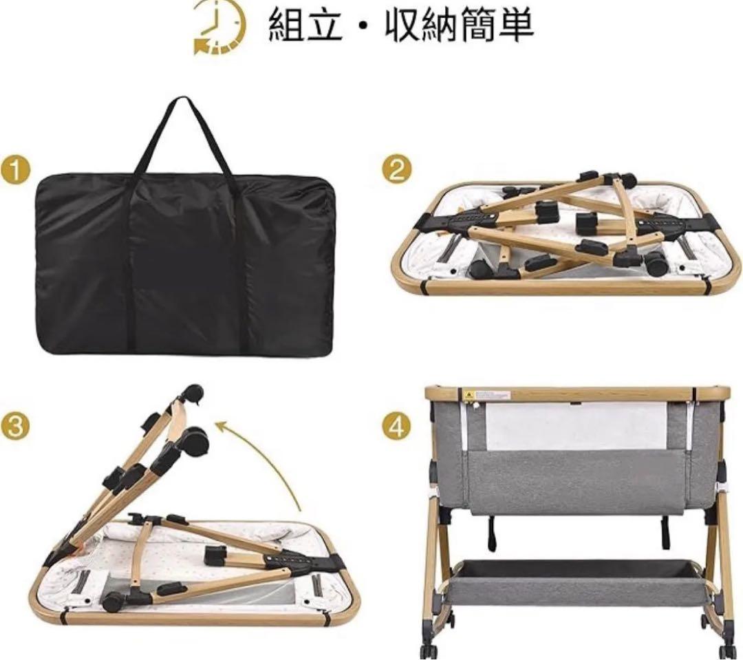 新品正規品HZDMJベビーベッド添い寝折りたたみ ハイローベッドグレー03C-G